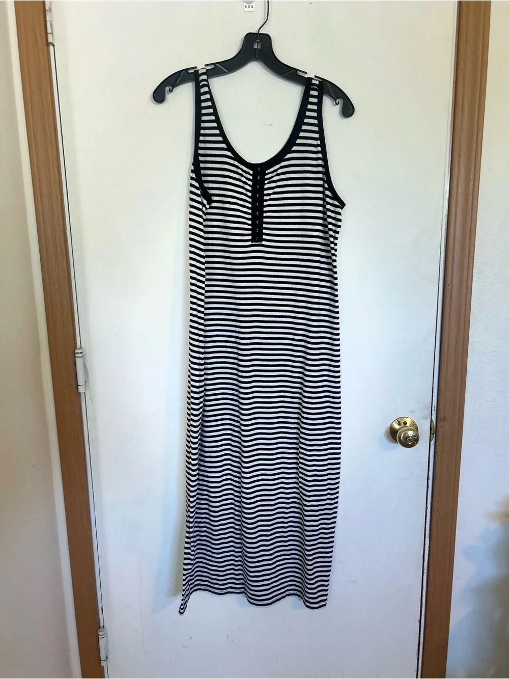 Torrid Super Size 2 Soft Rib Midi Dress White& Black Striped Hook & Eye